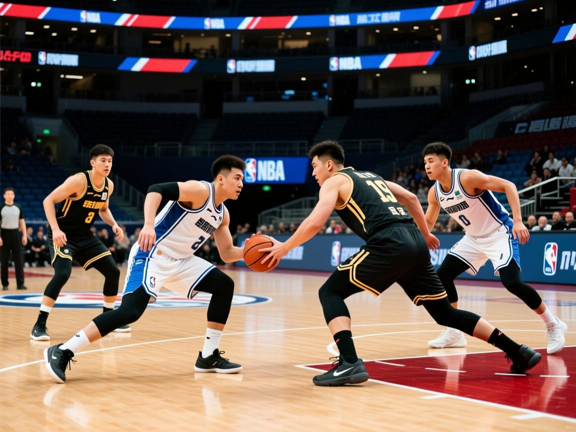 紧张对决球场上，球员们拼尽全力争夺胜利